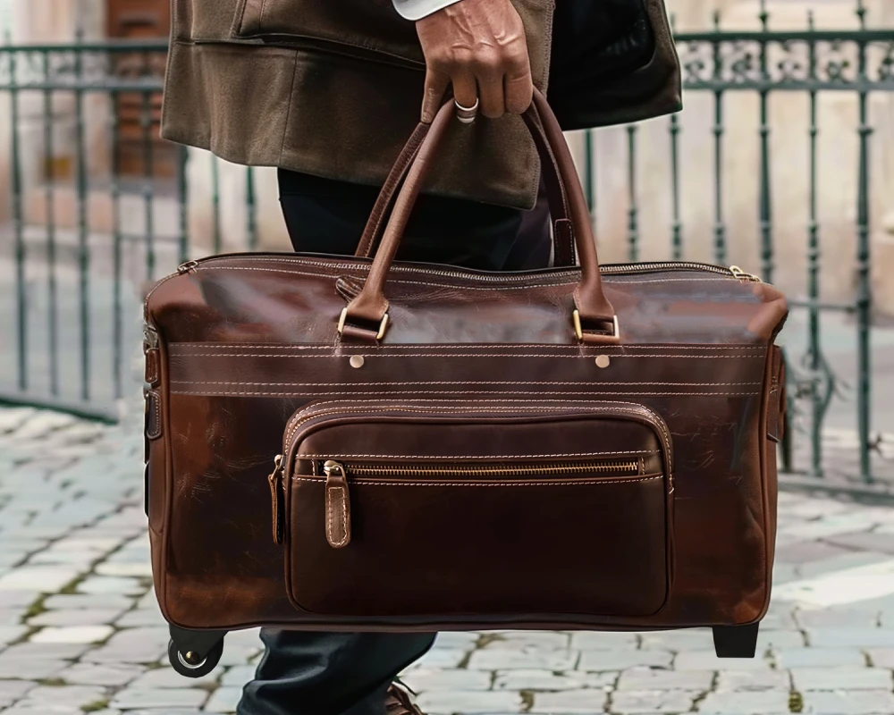 leather carry on luggage with wheels